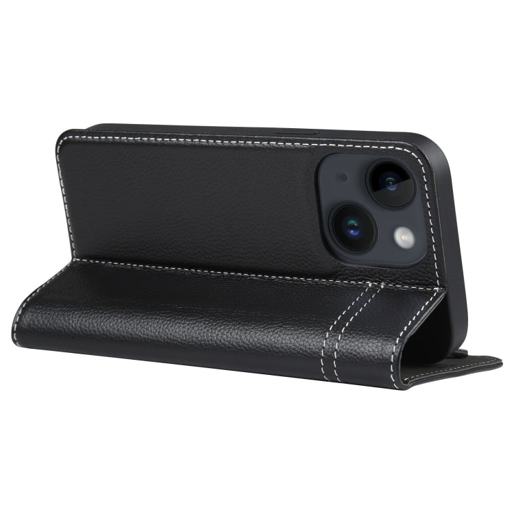 For iPhone 15 GEBEI Top-grain Horizontal Flip Leather Phone Case(Black) - iPhone 15 Cases by GEBEI | Online Shopping UK | buy2fix