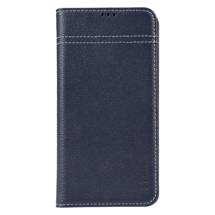 For iPhone 15 GEBEI Top-grain Horizontal Flip Leather Phone Case(Blue) - iPhone 15 Cases by GEBEI | Online Shopping UK | buy2fix