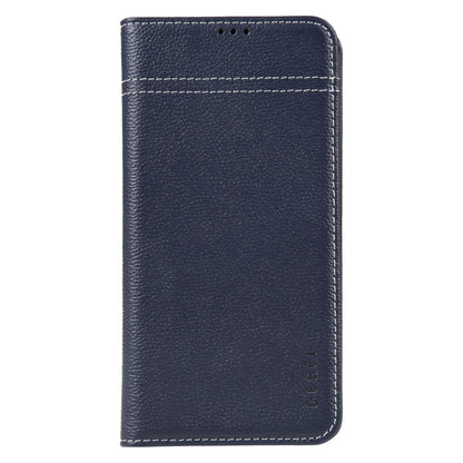 For iPhone 15 GEBEI Top-grain Horizontal Flip Leather Phone Case(Blue) - iPhone 15 Cases by GEBEI | Online Shopping UK | buy2fix