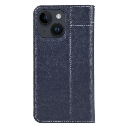 For iPhone 15 GEBEI Top-grain Horizontal Flip Leather Phone Case(Blue) - iPhone 15 Cases by GEBEI | Online Shopping UK | buy2fix