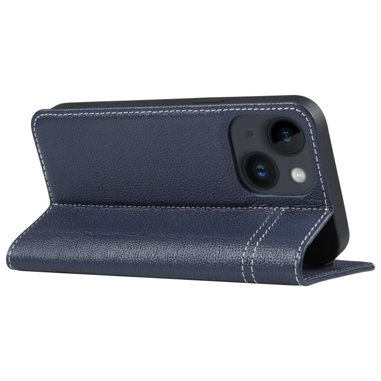 For iPhone 15 GEBEI Top-grain Horizontal Flip Leather Phone Case(Blue) - iPhone 15 Cases by GEBEI | Online Shopping UK | buy2fix