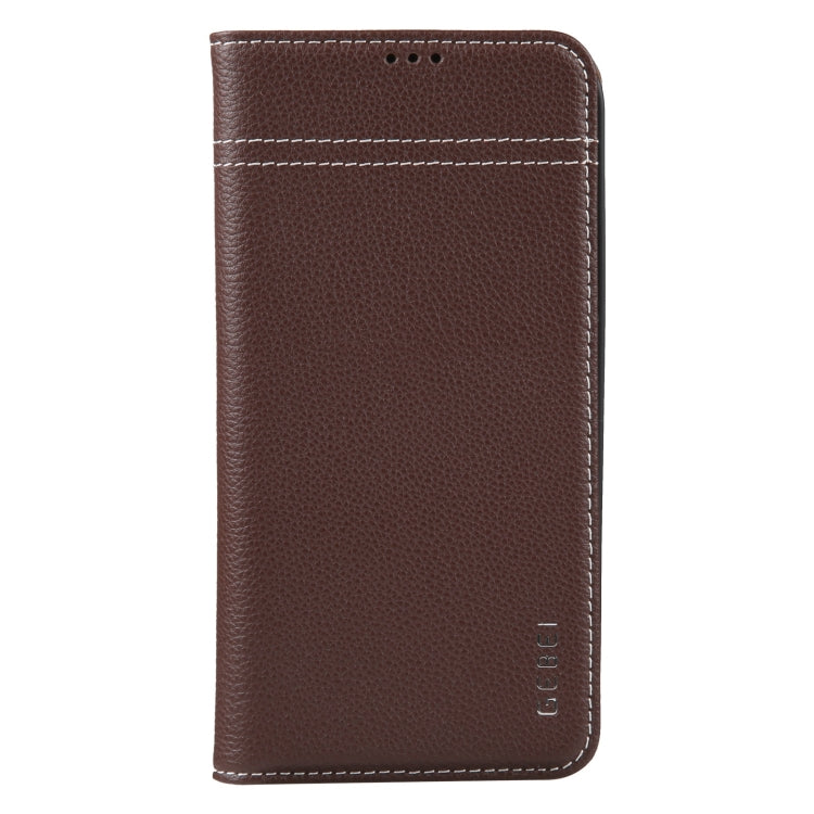 For iPhone 15 GEBEI Top-grain Horizontal Flip Leather Phone Case(Brown) - iPhone 15 Cases by GEBEI | Online Shopping UK | buy2fix
