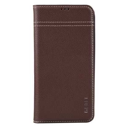For iPhone 15 GEBEI Top-grain Horizontal Flip Leather Phone Case(Brown) - iPhone 15 Cases by GEBEI | Online Shopping UK | buy2fix