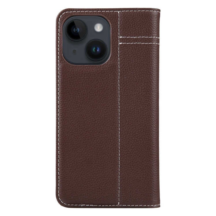 For iPhone 15 GEBEI Top-grain Horizontal Flip Leather Phone Case(Brown) - iPhone 15 Cases by GEBEI | Online Shopping UK | buy2fix