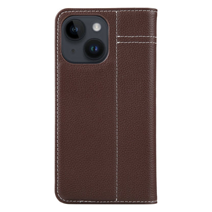 For iPhone 15 GEBEI Top-grain Horizontal Flip Leather Phone Case(Brown) - iPhone 15 Cases by GEBEI | Online Shopping UK | buy2fix