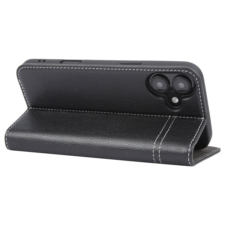 For iPhone 16 GEBEI Top-grain Horizontal Flip Leather Phone Case(Black) - iPhone 16 Cases by GEBEI | Online Shopping UK | buy2fix