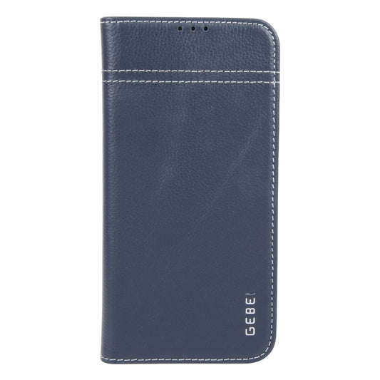 For iPhone 16 Pro GEBEI Top-grain Horizontal Flip Leather Phone Case(Blue) by GEBEI