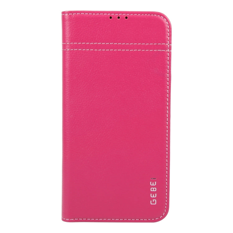 For iPhone 16 Pro Max GEBEI Top-grain Horizontal Flip Leather Phone Case(Rose Red) - iPhone 16 Pro Max Cases by GEBEI | Online Shopping UK | buy2fix