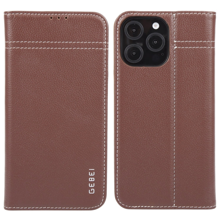 For iPhone 16 Pro Max GEBEI Top-grain Horizontal Flip Leather Phone Case(Brown) - iPhone 16 Pro Max Cases by GEBEI | Online Shopping UK | buy2fix