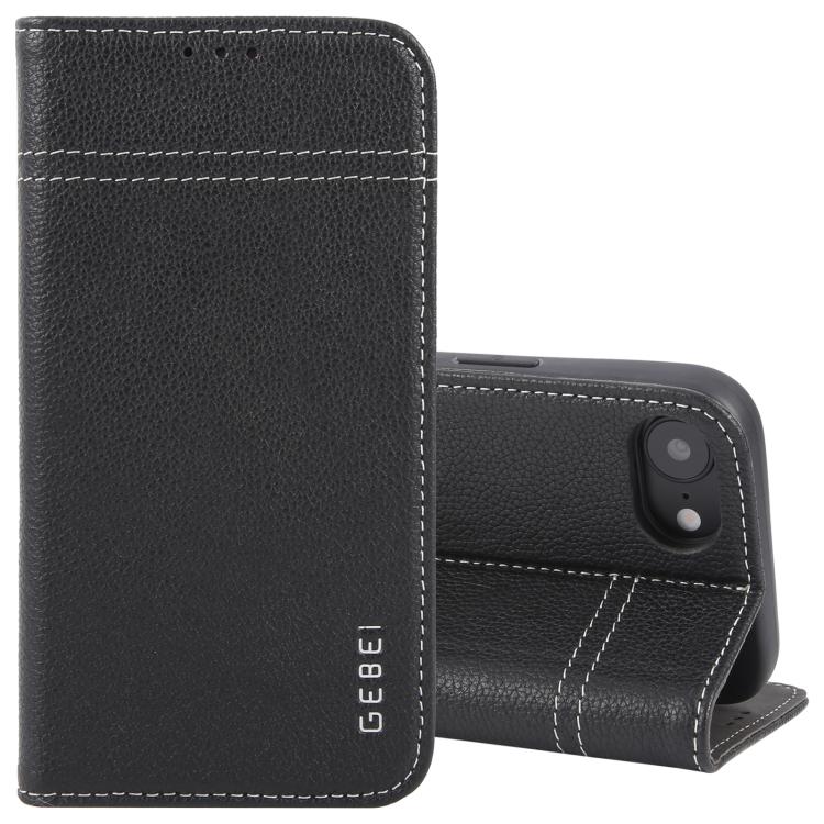 For iPhone 16e GEBEI Top-grain Horizontal Flip Leather Phone Case(Black) - iPhone 16e Cases by GEBEI | Online Shopping UK | buy2fix
