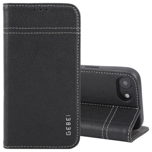 For iPhone 16e GEBEI Top-grain Horizontal Flip Leather Phone Case(Black) - iPhone 16e Cases by GEBEI | Online Shopping UK | buy2fix