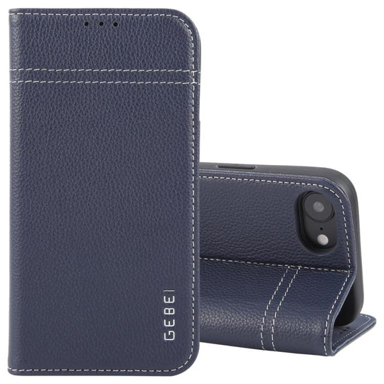 For iPhone 17e / 16e GEBEI Top-grain Horizontal Flip Leather Phone Case(Blue)
