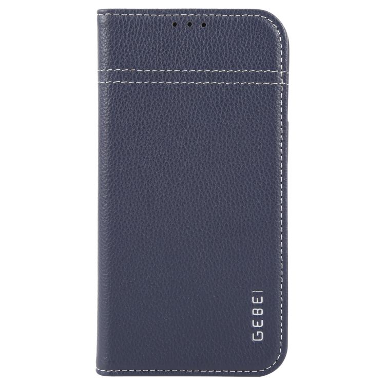 For iPhone 16e GEBEI Top-grain Horizontal Flip Leather Phone Case(Blue) - iPhone 16e Cases by GEBEI | Online Shopping UK | buy2fix