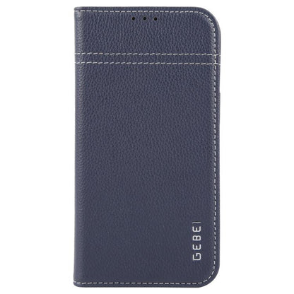 For iPhone 16e GEBEI Top-grain Horizontal Flip Leather Phone Case(Blue) - iPhone 16e Cases by GEBEI | Online Shopping UK | buy2fix