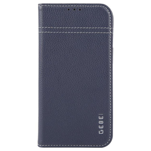 For iPhone 16e GEBEI Top-grain Horizontal Flip Leather Phone Case(Blue) - iPhone 16e Cases by GEBEI | Online Shopping UK | buy2fix