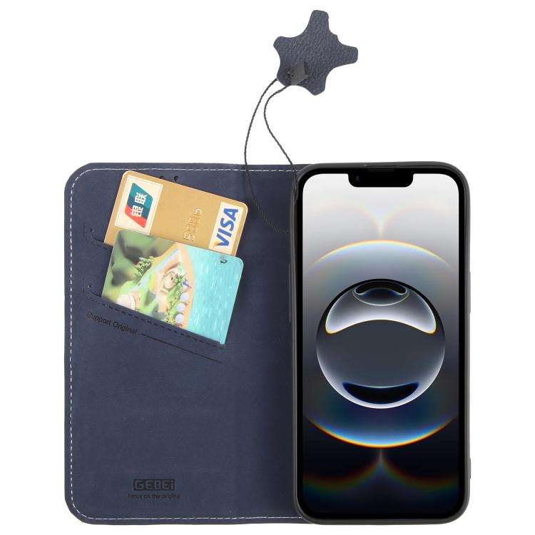 For iPhone 16e GEBEI Top-grain Horizontal Flip Leather Phone Case(Blue) - iPhone 16e Cases by GEBEI | Online Shopping UK | buy2fix