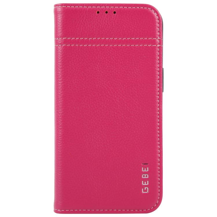 For iPhone 16e GEBEI Top-grain Horizontal Flip Leather Phone Case(Rose Red) - iPhone 16e Cases by GEBEI | Online Shopping UK | buy2fix