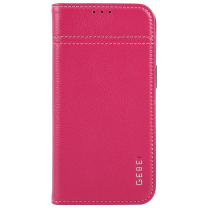 For iPhone 16e GEBEI Top-grain Horizontal Flip Leather Phone Case(Rose Red) - iPhone 16e Cases by GEBEI | Online Shopping UK | buy2fix