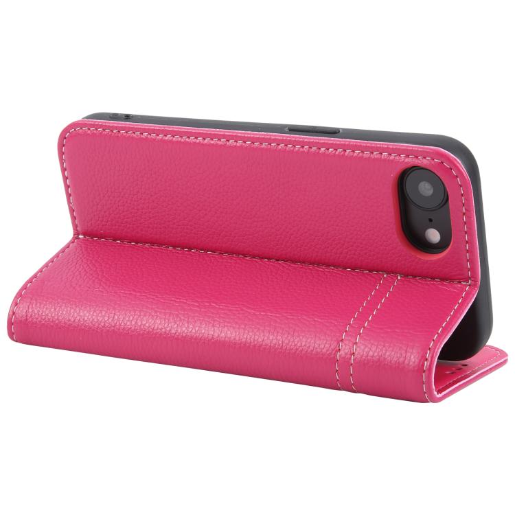 For iPhone 16e GEBEI Top-grain Horizontal Flip Leather Phone Case(Rose Red) - iPhone 16e Cases by GEBEI | Online Shopping UK | buy2fix