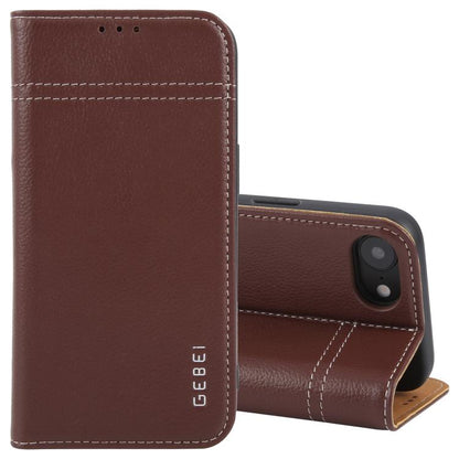 For iPhone 16e GEBEI Top-grain Horizontal Flip Leather Phone Case(Brown) - iPhone 16e Cases by GEBEI | Online Shopping UK | buy2fix