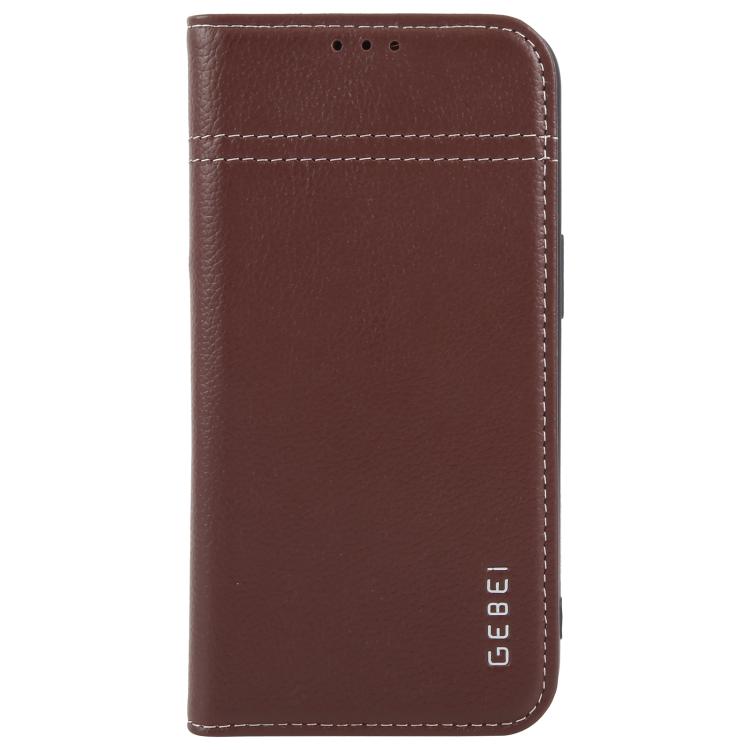 For iPhone 16e GEBEI Top-grain Horizontal Flip Leather Phone Case(Brown) - iPhone 16e Cases by GEBEI | Online Shopping UK | buy2fix