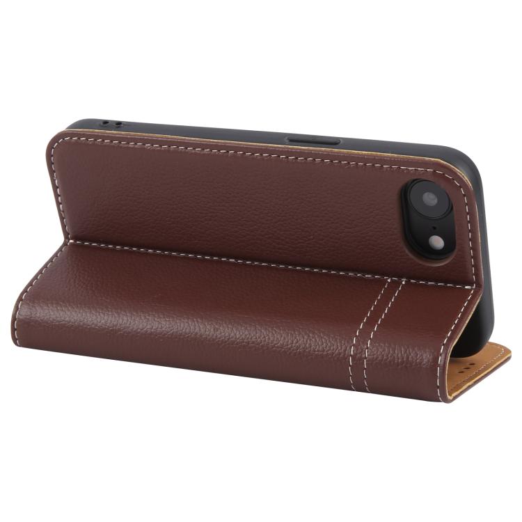 For iPhone 16e GEBEI Top-grain Horizontal Flip Leather Phone Case(Brown) - iPhone 16e Cases by GEBEI | Online Shopping UK | buy2fix