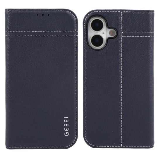 For iPhone 17 GEBEI Top-grain Horizontal Flip Leather Phone Case(Blue)