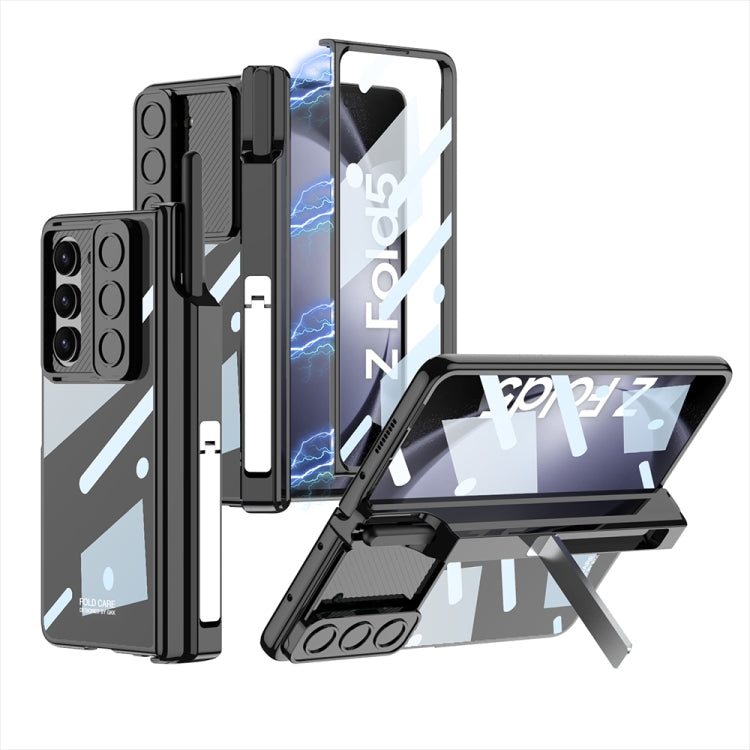 For Samsung Galaxy Z Fold5 5G GKK Integrated Push Lens Window Fold Hinge Phone Case with Pen Slots(Black) - Galaxy Z Fold5 Cases by GKK | Online Shopping UK | buy2fix