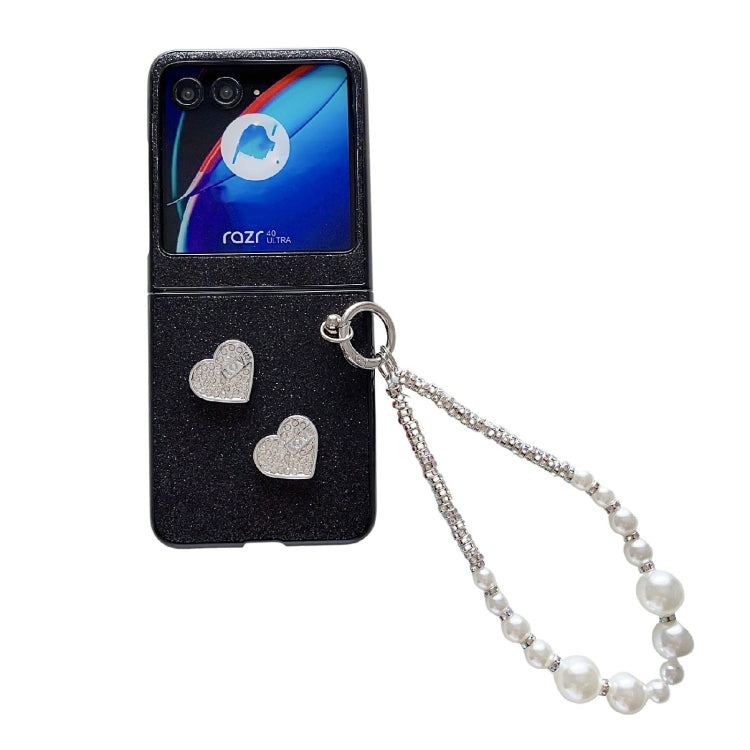 For Motorola Razr 40 Ultra Gradient Color Glitter Shockproof Protective Phone Case With Bead Chain(Black) by buy2fix