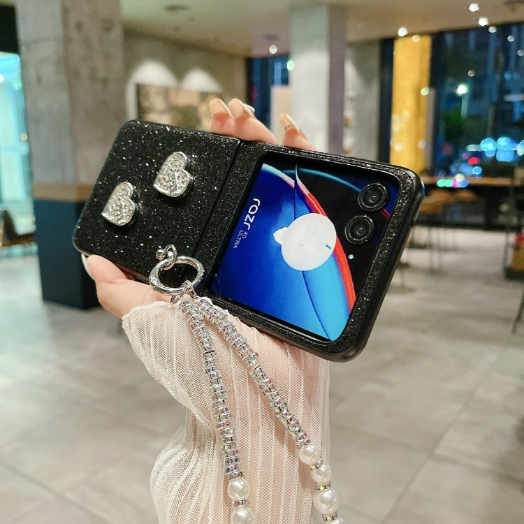 For Motorola Razr 40 Ultra Gradient Color Glitter Shockproof Protective Phone Case With Bead Chain(Black) by buy2fix