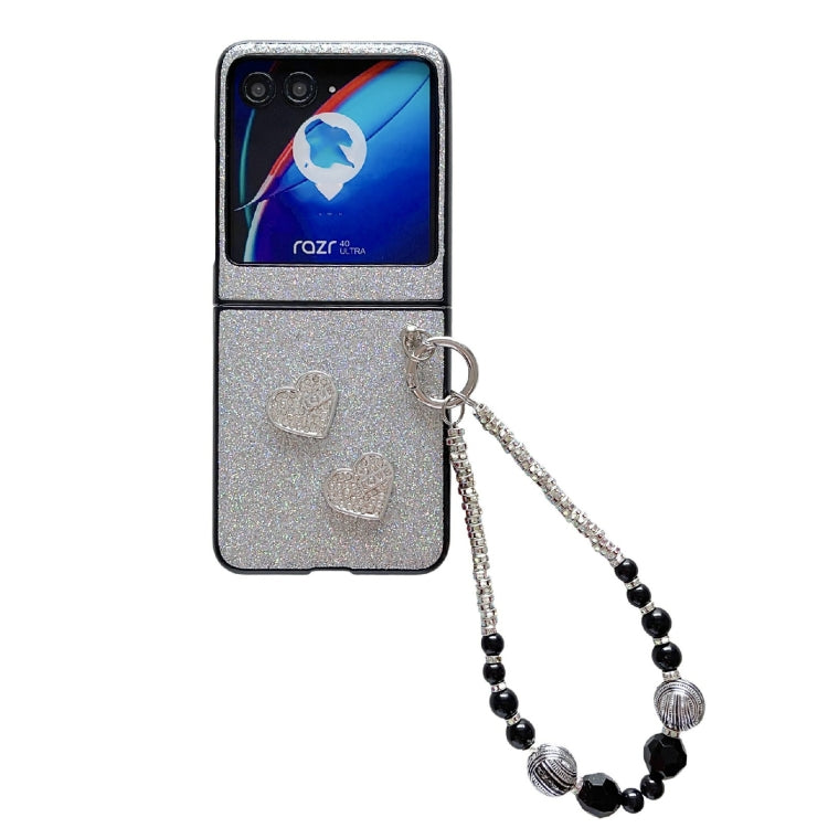 For Motorola Razr 40 Ultra Gradient Color Glitter Shockproof Protective Phone Case With Bead Chain(Grey) by buy2fix