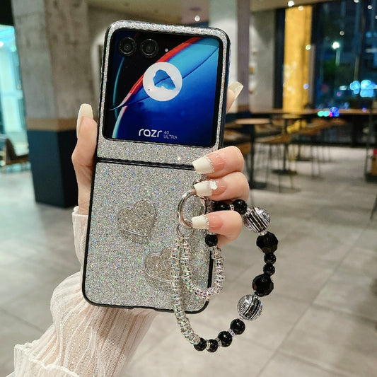 For Motorola Razr 40 Ultra Gradient Color Glitter Shockproof Protective Phone Case With Bead Chain(Grey) by buy2fix