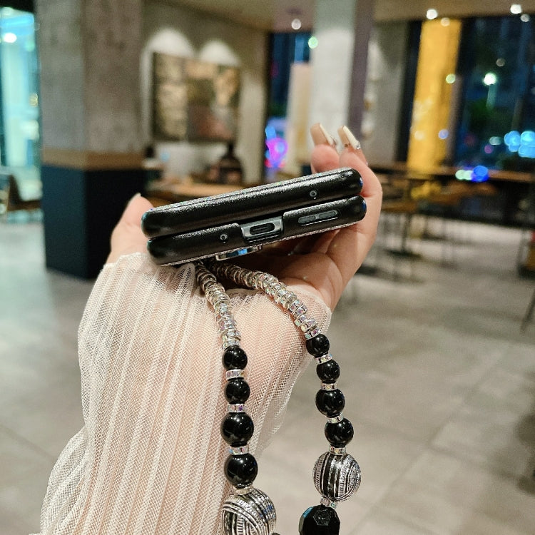 For Motorola Razr 40 Ultra Gradient Color Glitter Shockproof Protective Phone Case With Bead Chain(Grey) by buy2fix