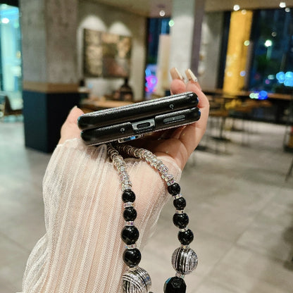 For Motorola Razr 40 Ultra Gradient Color Glitter Shockproof Protective Phone Case With Bead Chain(Grey) by buy2fix