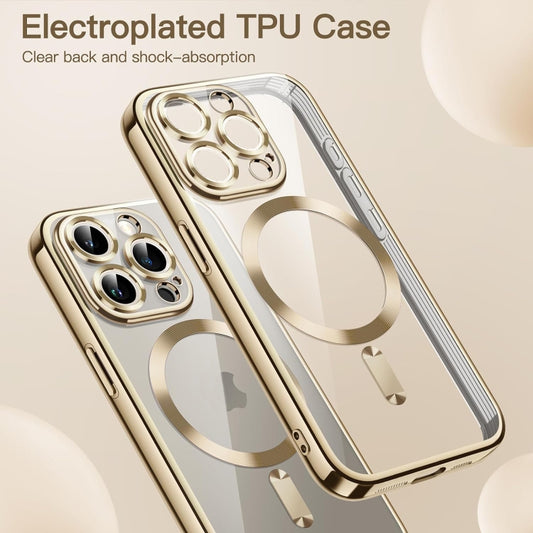 For iPhone 15 Pro Transparent Electroplated Magsafe Magnetic TPU Phone Case(Gold) by buy2fix