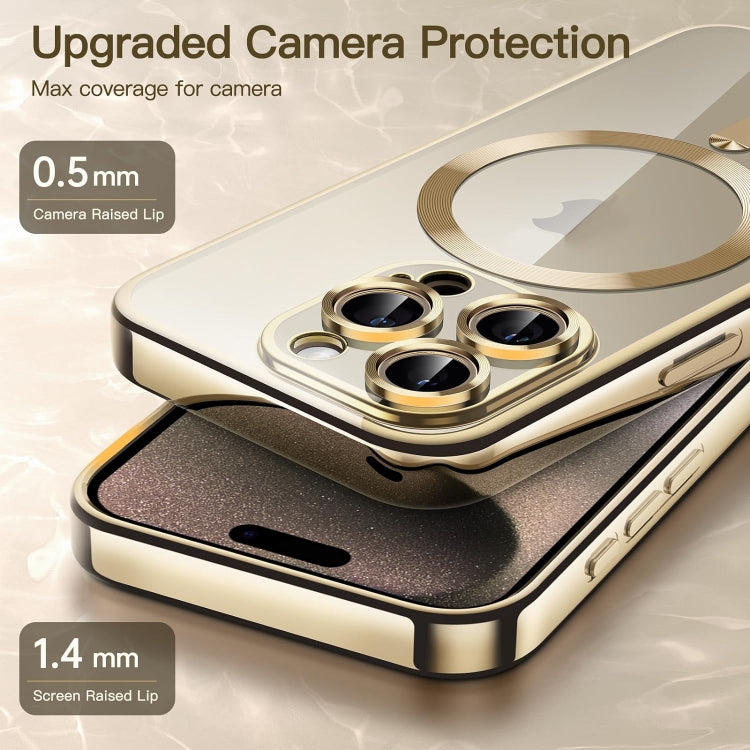 For iPhone 15 Pro Magsafe Magnetic Transparent Electroplated TPU Phone Case(Gold) - iPhone 15 Pro Cases by buy2fix | Online Shopping UK | buy2fix