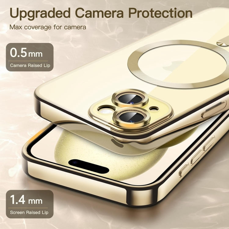 For iPhone 14 Plus Magsafe Magnetic Transparent Electroplated TPU Phone Case(Gold) - iPhone 14 Plus Tempered Glass by buy2fix | Online Shopping UK | buy2fix