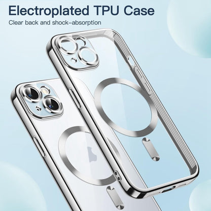 For iPhone 14 Plus Magsafe Magnetic Transparent Electroplated TPU Phone Case(Silver) - iPhone 14 Plus Tempered Glass by buy2fix | Online Shopping UK | buy2fix