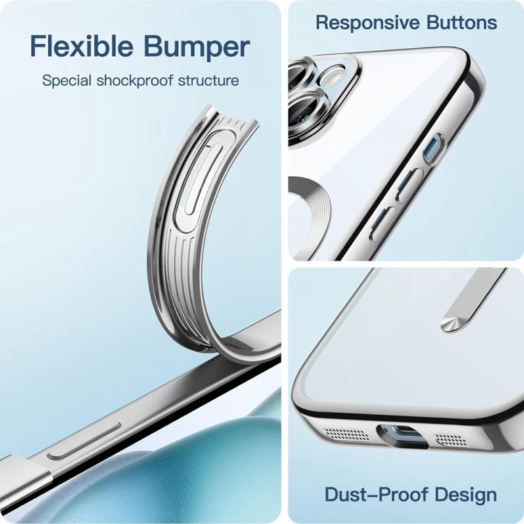 For iPhone 14 Plus Magsafe Magnetic Transparent Electroplated TPU Phone Case(Silver) - iPhone 14 Plus Tempered Glass by buy2fix | Online Shopping UK | buy2fix