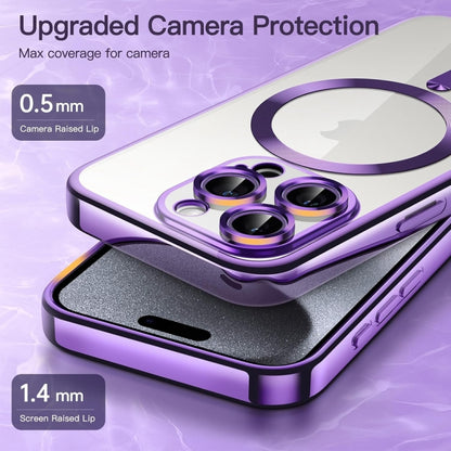 For iPhone 14 Pro Magsafe Magnetic Transparent Electroplated TPU Phone Case(Purple) - iPhone 14 Pro Cases by buy2fix | Online Shopping UK | buy2fix