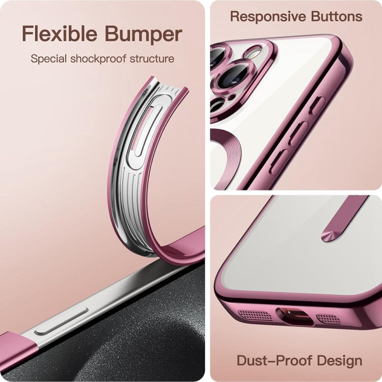 For iPhone 14 Pro Max Magsafe Magnetic Transparent Electroplated TPU Phone Case(Pink) - iPhone 14 Pro Max Cases by buy2fix | Online Shopping UK | buy2fix