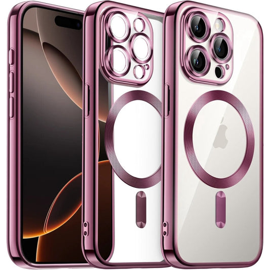 For iPhone 16 Pro Max Transparent Electroplated Magsafe Magnetic TPU Phone Case(Pink) - iPhone 16 Pro Max Cases by buy2fix | Online Shopping UK | buy2fix