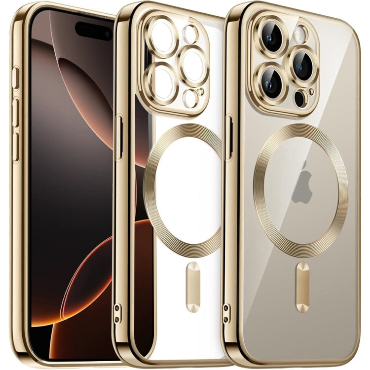 For iPhone 16 Pro Max Transparent Electroplated Magsafe Magnetic TPU Phone Case(Gold) - iPhone 16 Pro Max Cases by buy2fix | Online Shopping UK | buy2fix