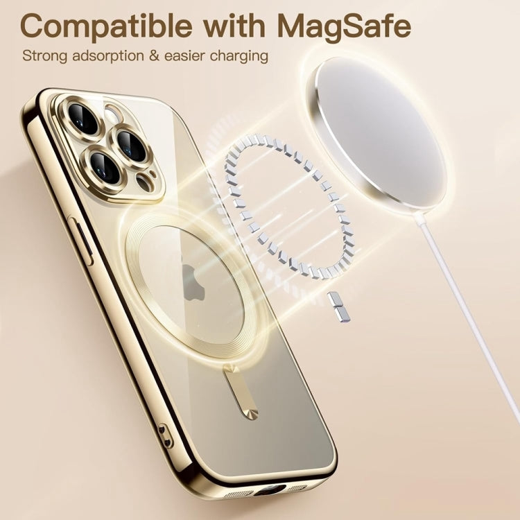 For iPhone 16 Pro Max Transparent Electroplated Magsafe Magnetic TPU Phone Case(Gold) - iPhone 16 Pro Max Cases by buy2fix | Online Shopping UK | buy2fix