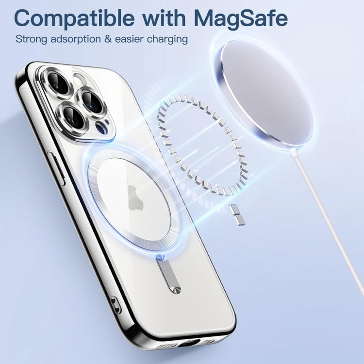 For iPhone 16 Pro Max Transparent Electroplated Magsafe Magnetic TPU Phone Case(Silver) - iPhone 16 Pro Max Cases by buy2fix | Online Shopping UK | buy2fix