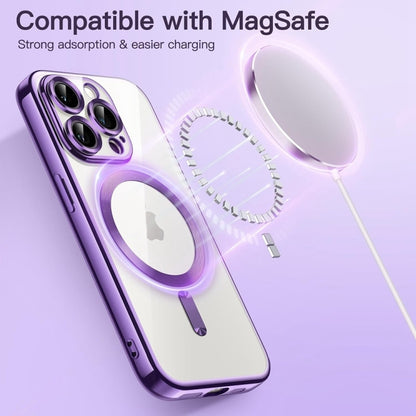 For iPhone 16 Pro Transparent Electroplated Magsafe Magnetic TPU Phone Case(Purple) - iPhone 16 Pro Cases by buy2fix | Online Shopping UK | buy2fix