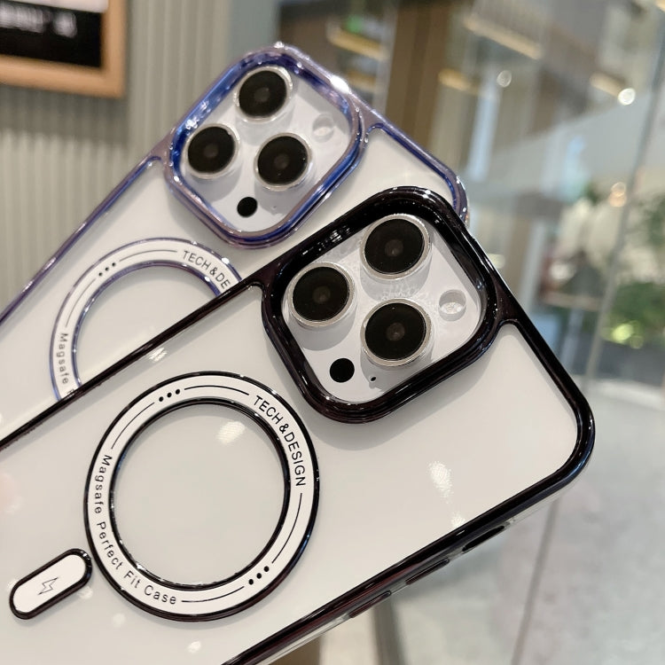 For iPhone 12 Pro MagSafe Magnetic Transparent TPU Electroplated Phone Case(Blue) - iPhone 12 / 12 Pro Cases by buy2fix | Online Shopping UK | buy2fix