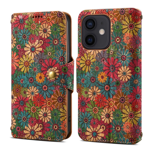 For iPhone 11 Denior Flower Language Series Cork Fabric Oil Edge Leather Phone Case(Spring) - iPhone 11 Cases by Denior | Online Shopping UK | buy2fix