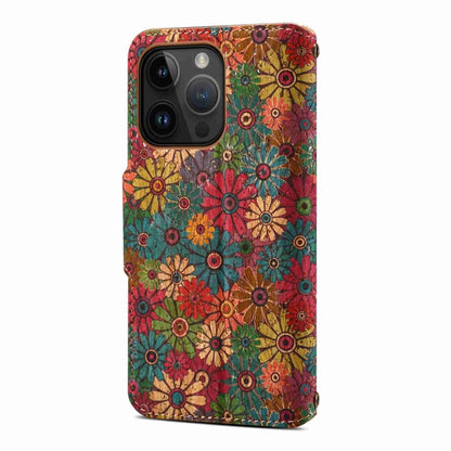 For iPhone 11 Pro Denior Flower Language Series Cork Fabric Oil Edge Leather Phone Case(Spring) - iPhone 11 Pro Cases by Denior | Online Shopping UK | buy2fix