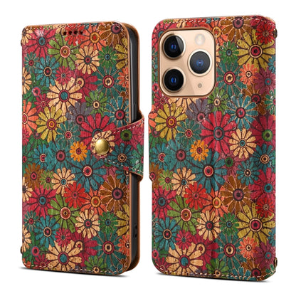 For iPhone 11 Pro Max Denior Flower Language Series Cork Fabric Oil Edge Leather Phone Case(Spring) - iPhone 11 Pro Max Cases by Denior | Online Shopping UK | buy2fix